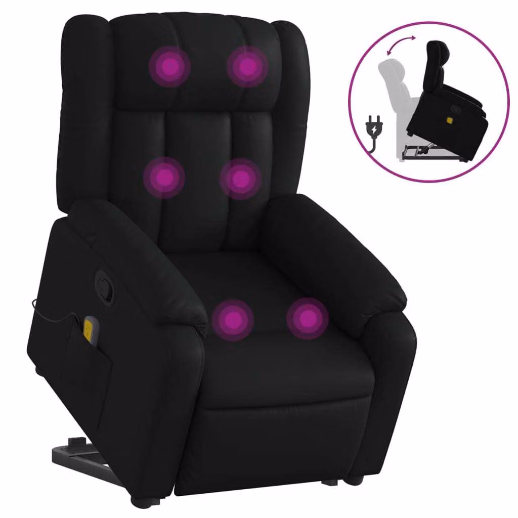 Poltrona Alzapersona Reclinabile Massaggio Nero Pelle finta