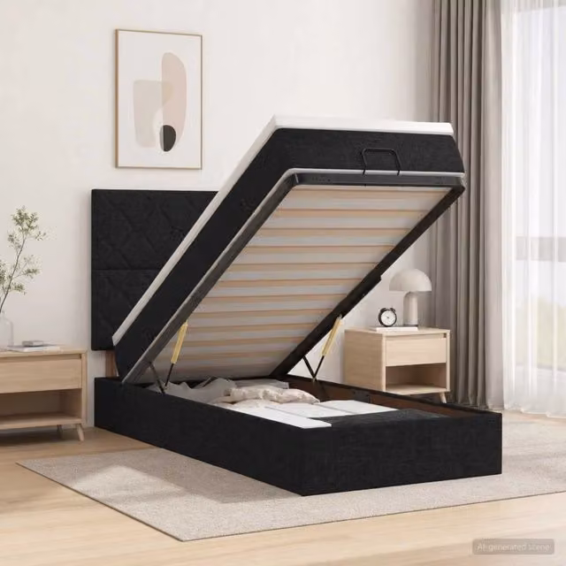 Letto ottomano con materasso Nero 90 x 200 cm Tessuto 3457544