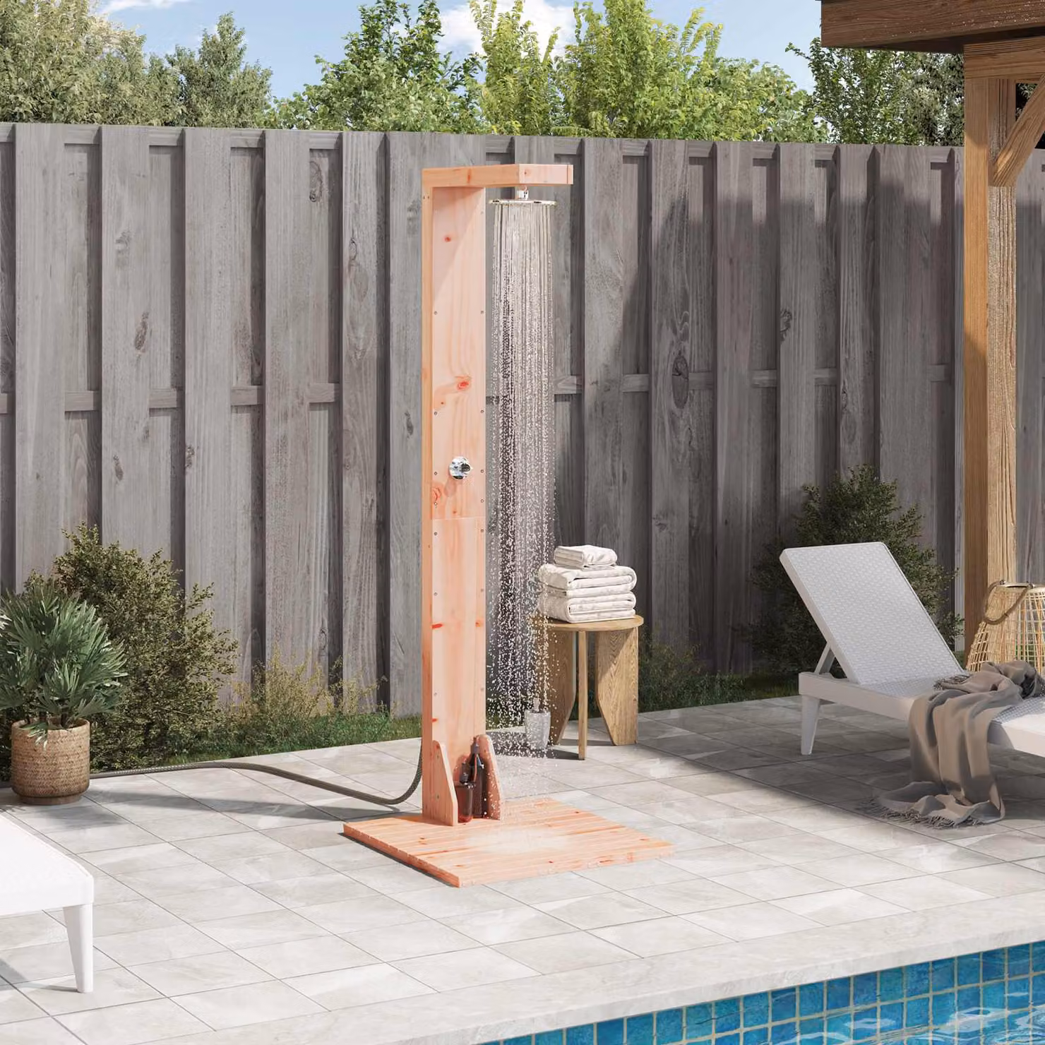 Doccia da esterno vidaXL in legno e acciaio inossidabile, colore marrone, H: 210 cm