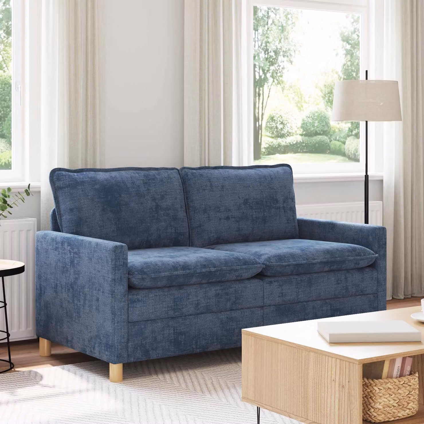 Divano vidaXL blu con cuscini coordinati e rivestimento in tessuto rimovibile L: 156 cm, P: 81 cm, H: 87,5 cm