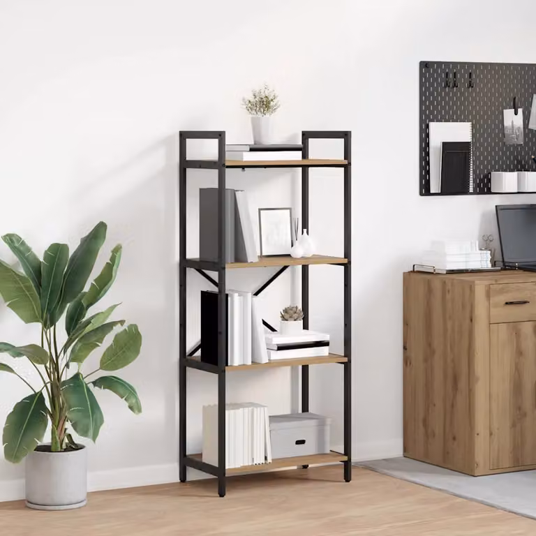 Libreria industrial vidaXL a 4 livelli in legno e metallo, colore marrone, L 56 cm x P 34 cm x H 133,5 cm