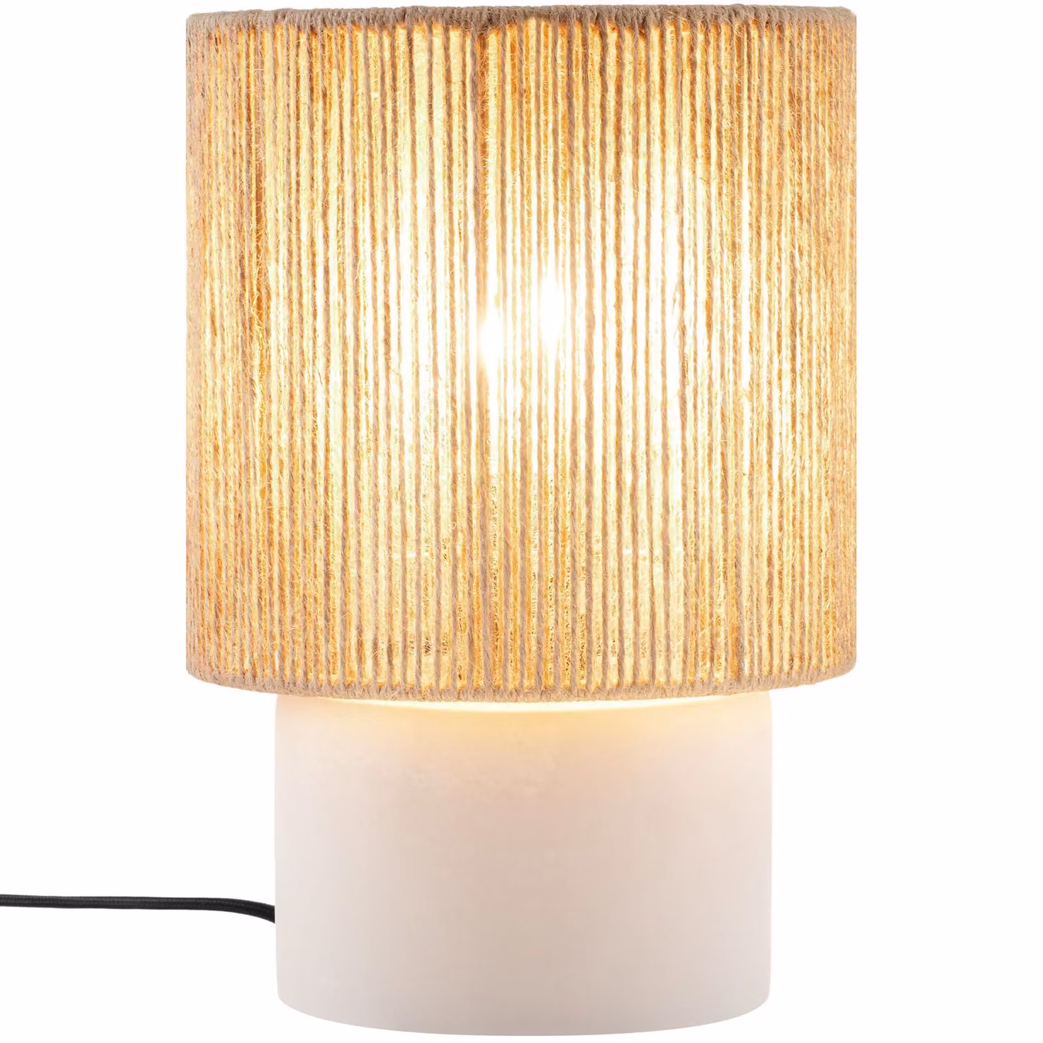 Lampada da tavolo Tectake in stile boho beige con paralume cilindrico in rattan e dettagli in metallo, H: 30.5 cm, L: 20.5 cm, P: 20.5 cm – 4
