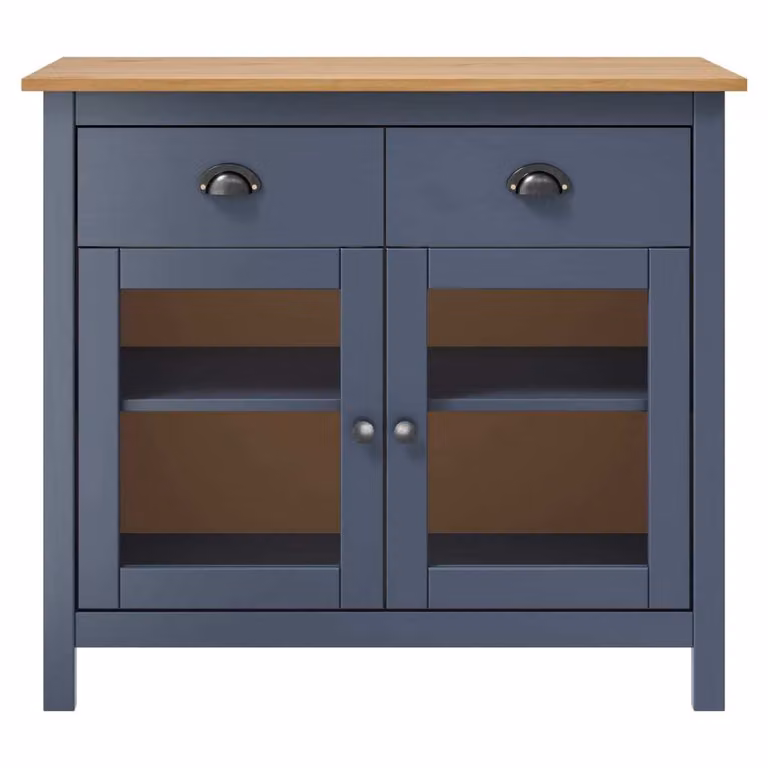 Credenza Hill Grigia 90x40x80 cm in Legno Massello di Pino