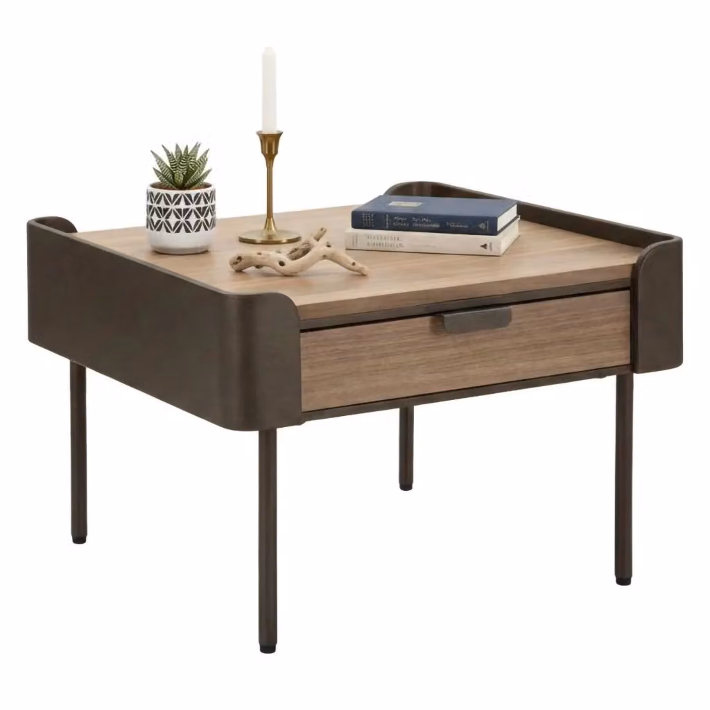 Tavolino da salotto Icona DMORA moderno in legno e metallo, Grigio e Marrone, L/P/H: 60 x 60 x 41 cm – 2