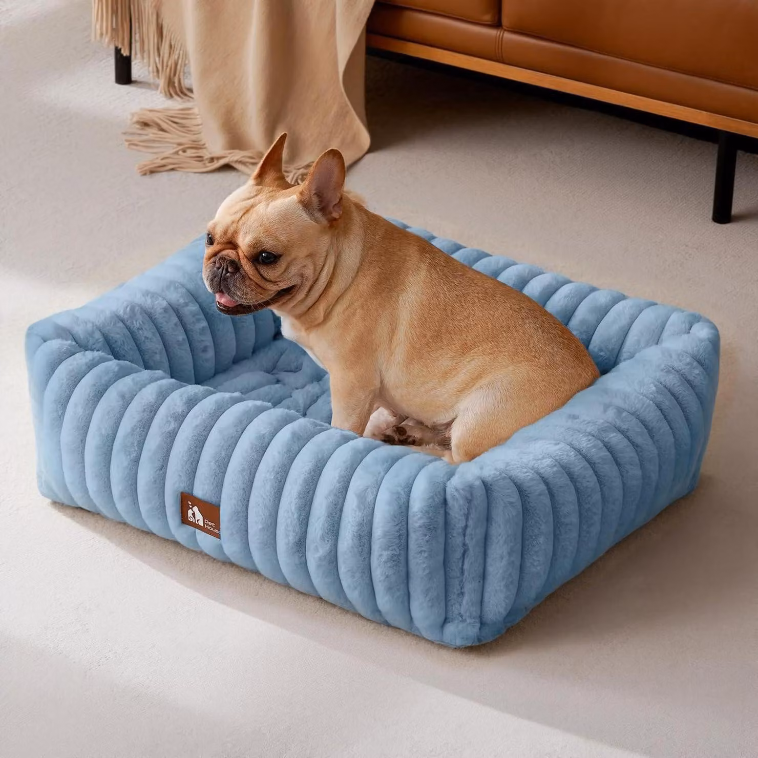 Cuccia per cani  lavabile su 4 lati, colore blu, dimensioni 64 x 53 x 18 cm