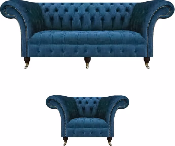 Chesterfield Luxus Set 2tlg Dreisitze Sofa Komplett Sessel Modern Sitzmöbel