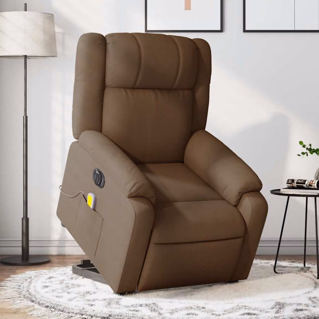 Poltrona Alzapersona Elettrica con Massaggio vidaXL in Tessuto Marrone – 1