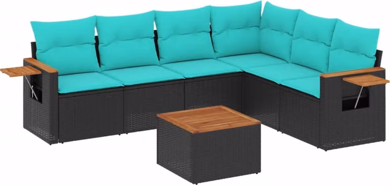 Set Divani da Giardino 7 pz con Cuscini Nero in Polyrattan