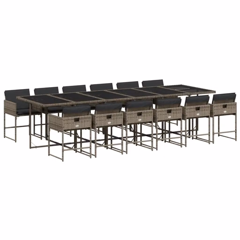 Set da Pranzo da Giardino vidaXL in Polyrattan Grigio e Nero con Tavolo in Vetro e 13 Pezzi – 2