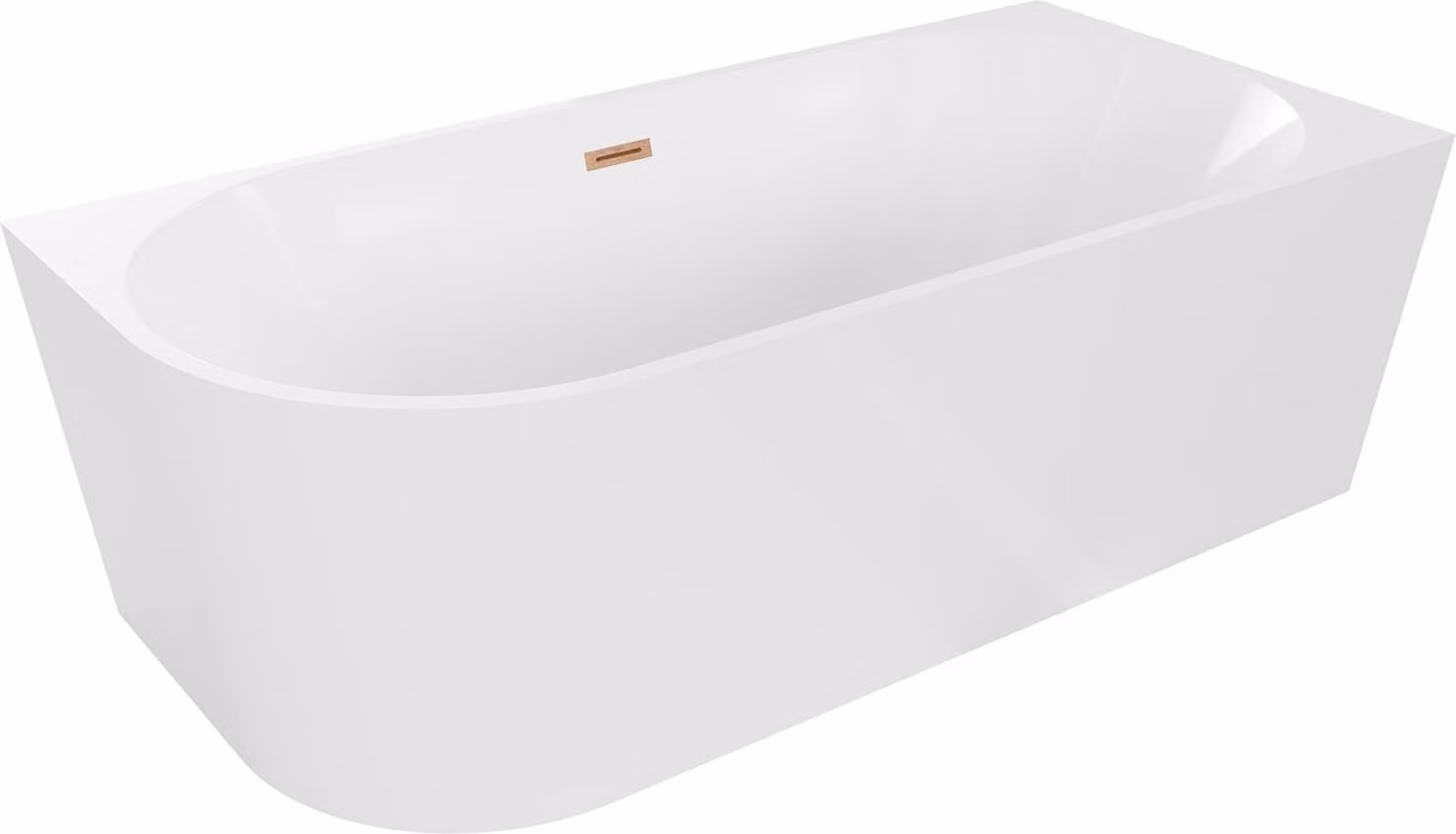 Mexen Mia vasca da bagno indipendente ad angolo destro 160 x 80 cm, bianca, troppo pieno in rame spazzolato - 52691608000P-65