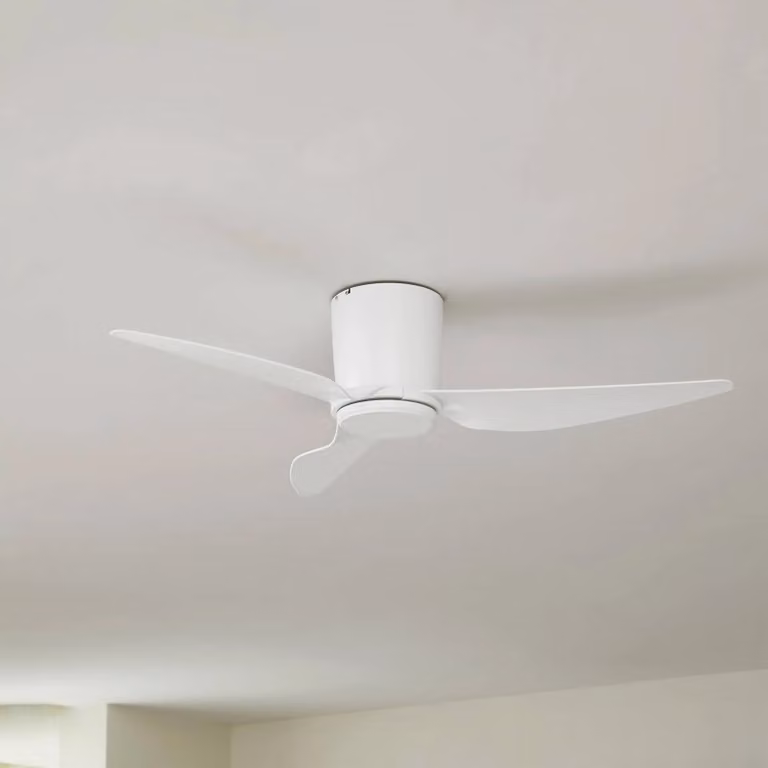 Ventilatore da soffitto Lindby Aulo, bianco, DC, silenzioso, Ø 123 cm Aulo, Bianco / Opale, Soggiorno / Sala da pranzo, Metallo, Moderno