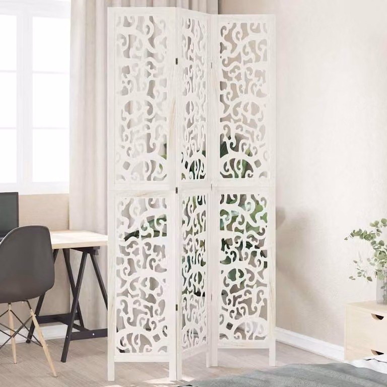 vidaXL Divisorio Ambienti 3 Pannelli in Legno Massello di Paulownia Bianco Moderno H: 220 cm, L: 110 cm