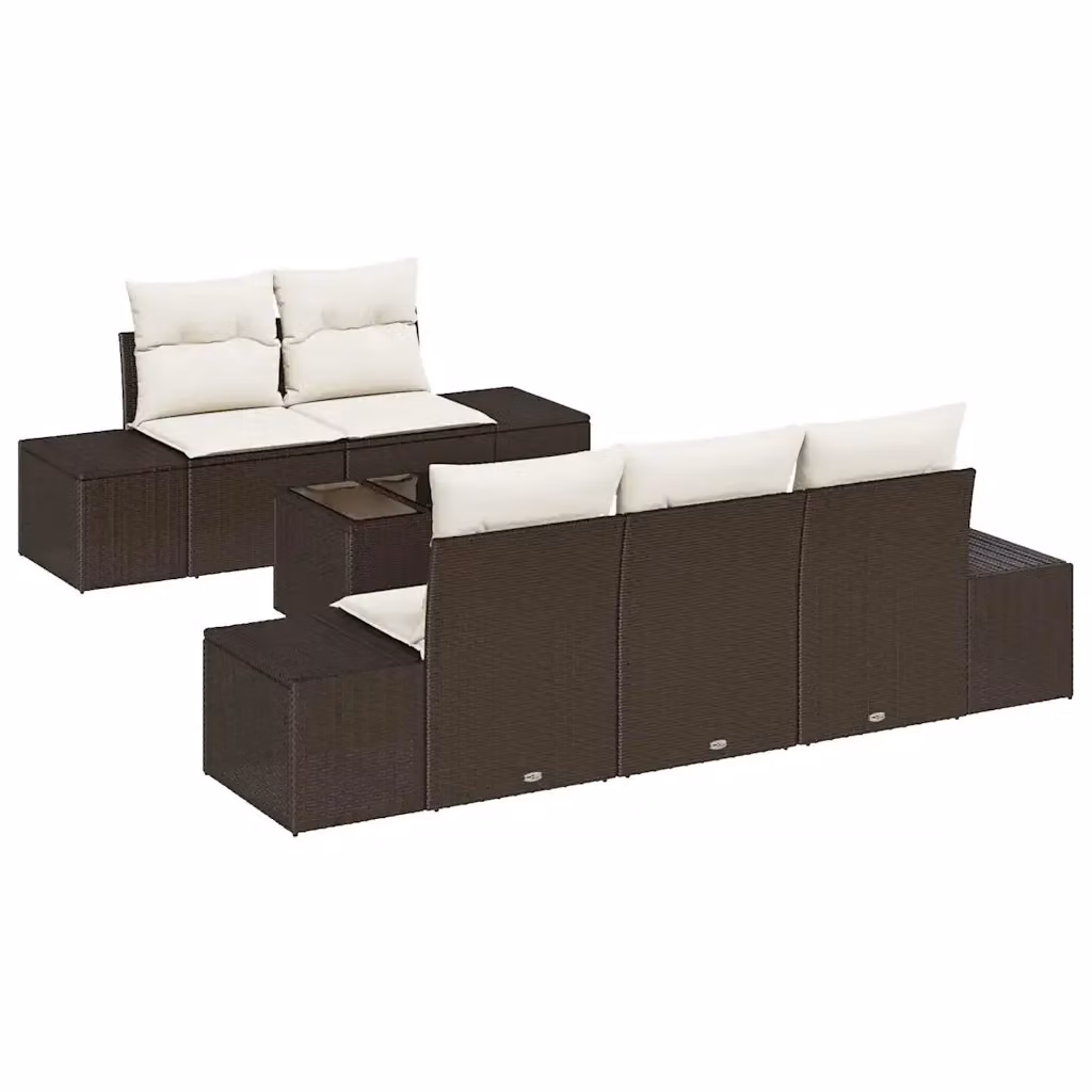 Set Divano da Giardino a L con Tavolino vidaXL Marrone con Cuscini e Struttura in Metallo e Polyrattan – 2