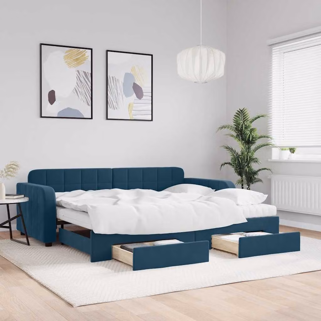 vidaXL Divano Letto Estraibile in Velluto Blu con Cassetti L/P/H: 224 x 100 x 71 cm