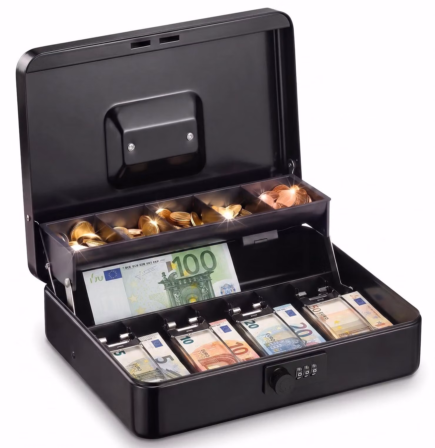 Solidchoice - Cassa portatile in acciaio con serratura a combinazione e scomparto per monete
