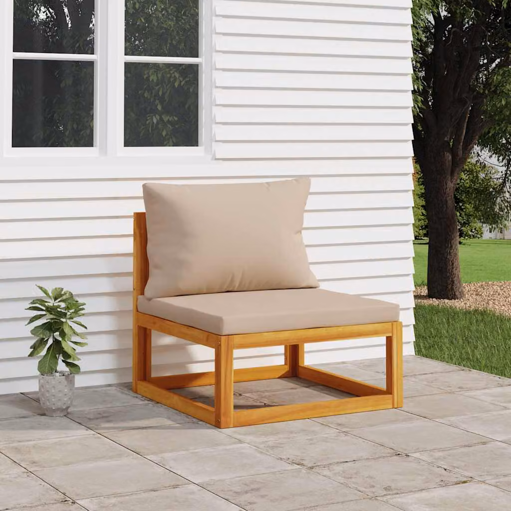 Divano centrale da giardino vidaXL in legno di acacia oliato con cuscini beige e grigi