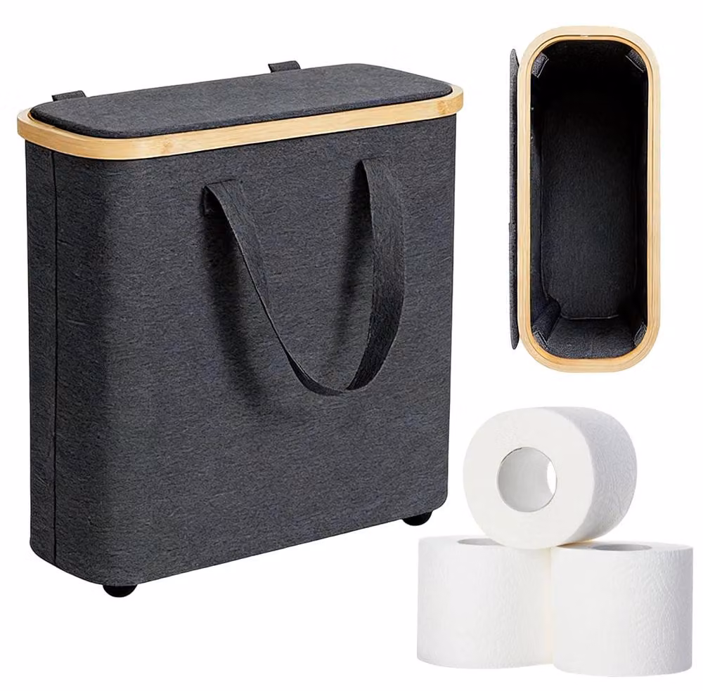 Contenitore con coperchio - Scatola pieghevole - Materiale: plastica ABS - Porta in legno - Maniglia per il trasporto - Capacità: 30 litri - Dimensioni: 43 x 41 x 17 cm