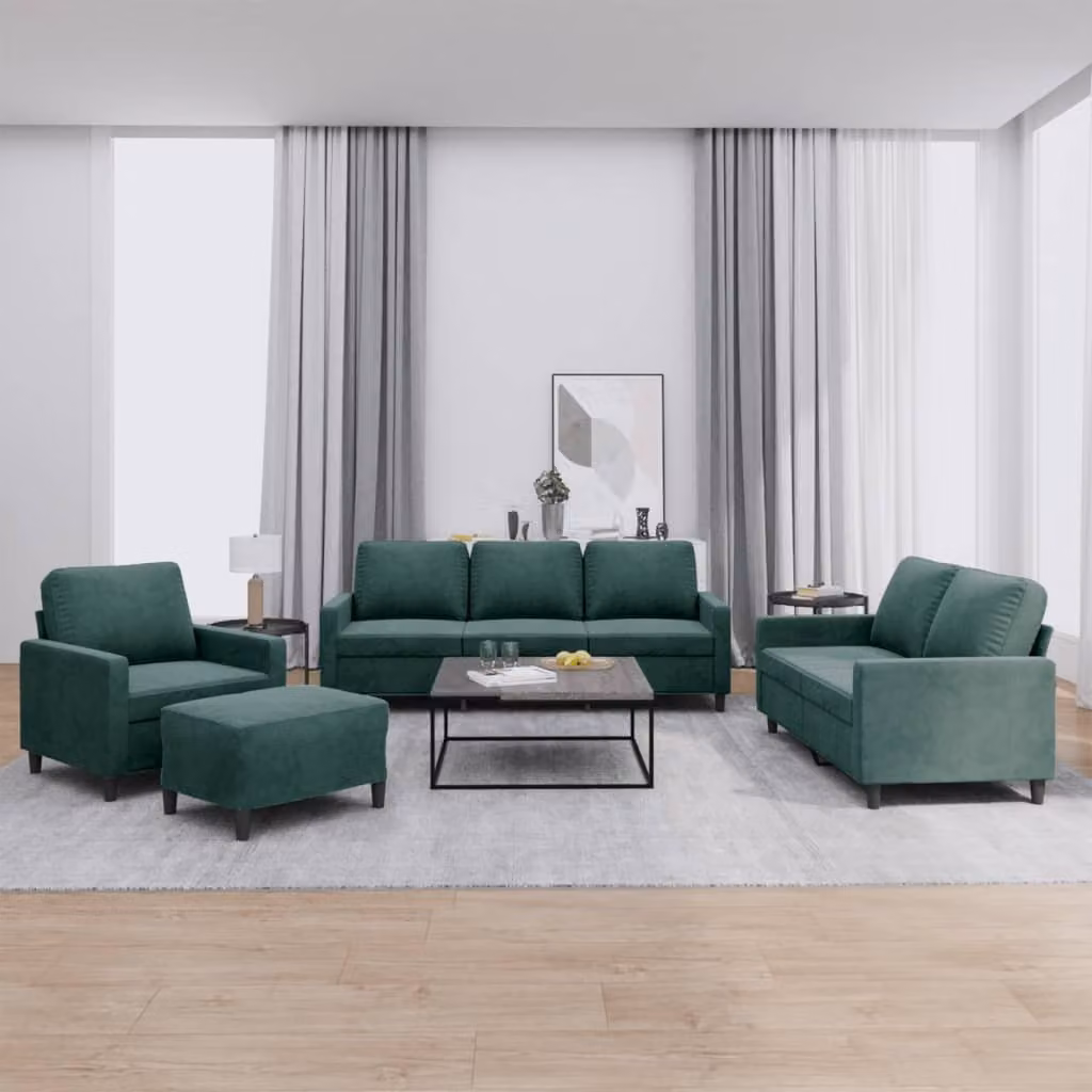 Maison Exclusive - Set divano 4 pezzi con cuscini in velluto verde scuro