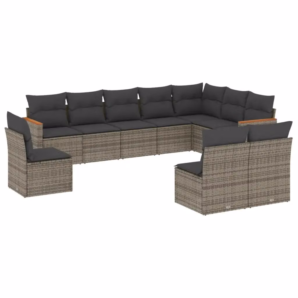 vidaXL Set Divano da Giardino a L 10 pz con Cuscini Grigio in Polyrattan e Struttura in Acciaio – 2