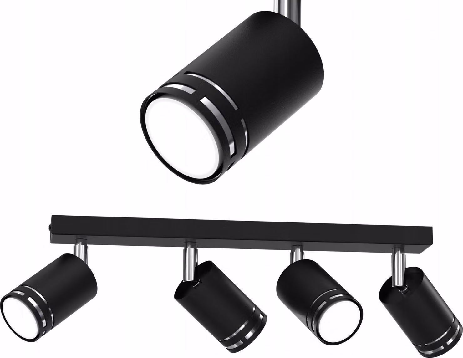 Lampada da soffitto nera cromata con faretto LED GU10 orientabile e riflettore, lampada da lucidatura