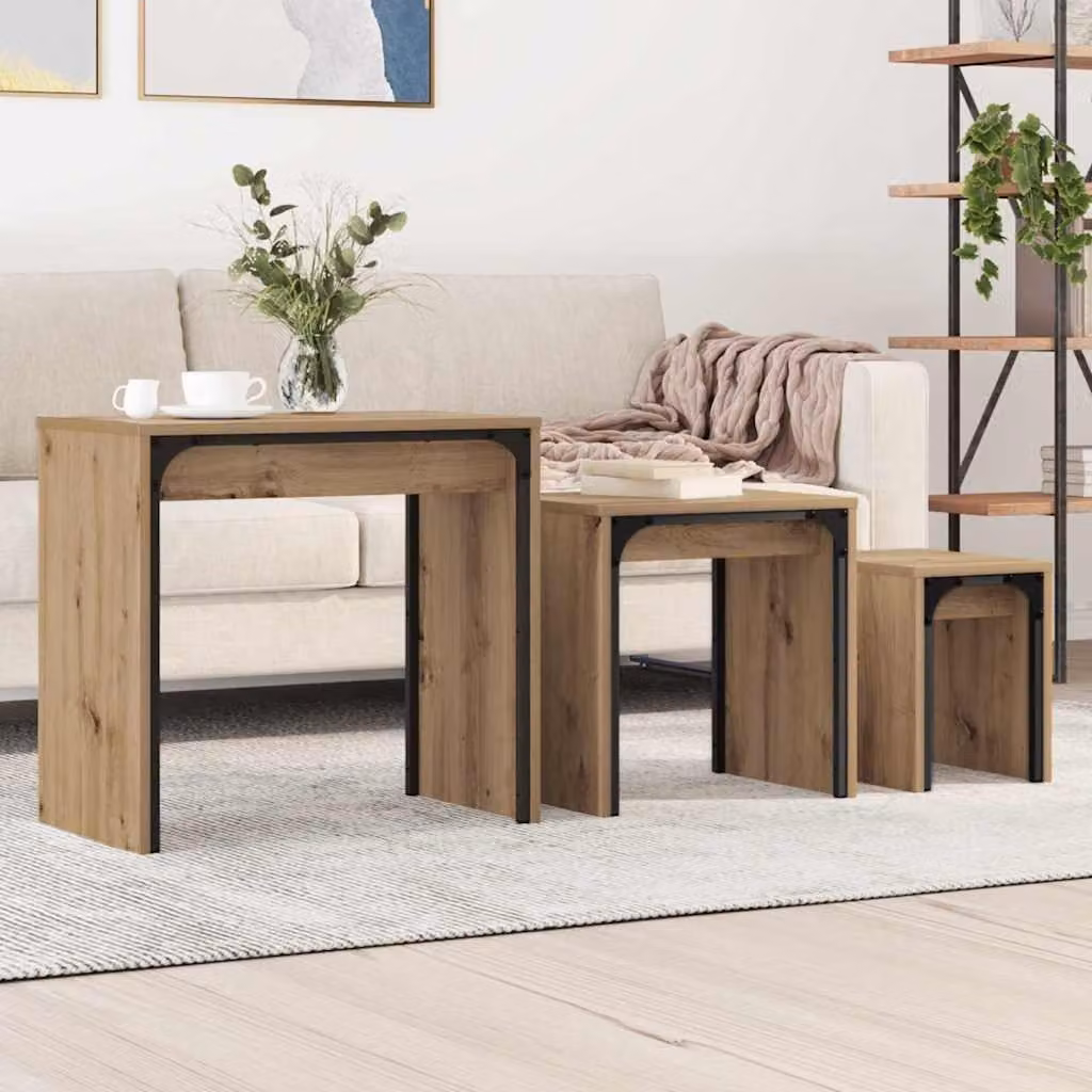 Maison Exclusive - Tavolino da caffè, set di 3 pezzi, legno di quercia "artisan", 60 x 35 x 56 cm, materiale composito in legno