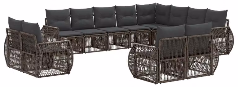 Set di divani da giardino, 12 pezzi, color grigio e grigio scuro, in rattan sintetico