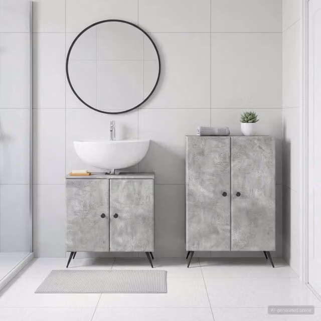 Set di mobili da bagno moderno vidaXL composto da mobile lavabo e mobile contenitore in legno grigio opaco L/P/H: 80 x 59,5 x 31,5 cm e 59,5 x 29,25 x 31,5 cm