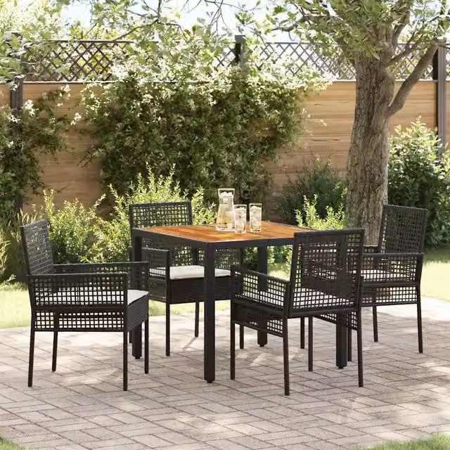 Set da Pranzo per Giardino 5 pz Nero polyrattan 3334902