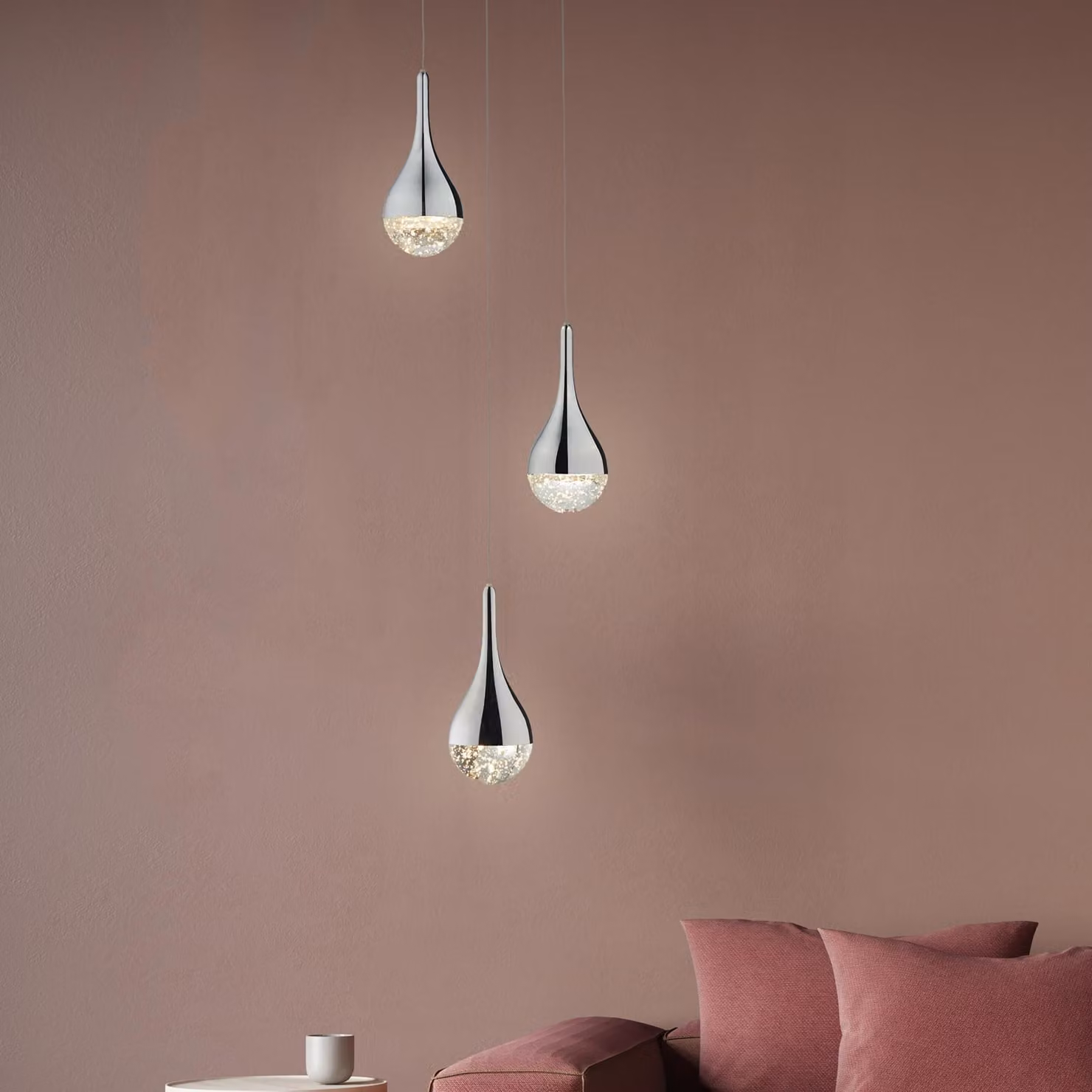 Lampada a sospensione LED, easyDim, altezza 143,5 cm, 16 W, metallo/vetro, colore cromo