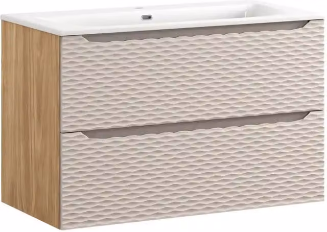 Set da bagno YOKA beige: mobile sottolavabo 90 cm + lavabo incassato