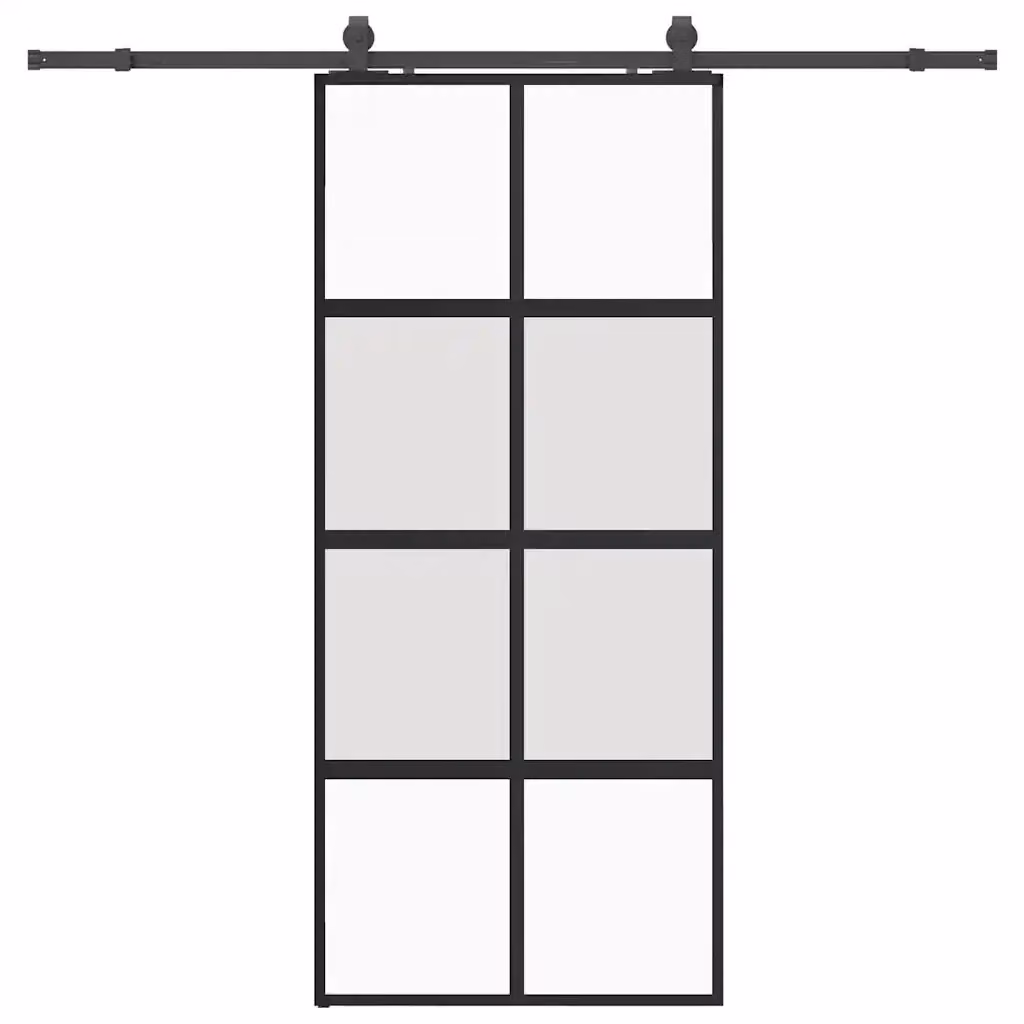 Porta Scorrevole Moderna vidaXL in Vetro Trasparente e Alluminio con Ferramenta Nera L: 90 cm, H: 205 cm – 2