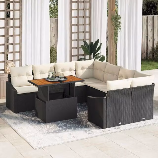 Set Divano da Giardino 9 pz Nero Poly Rattan 3358553
