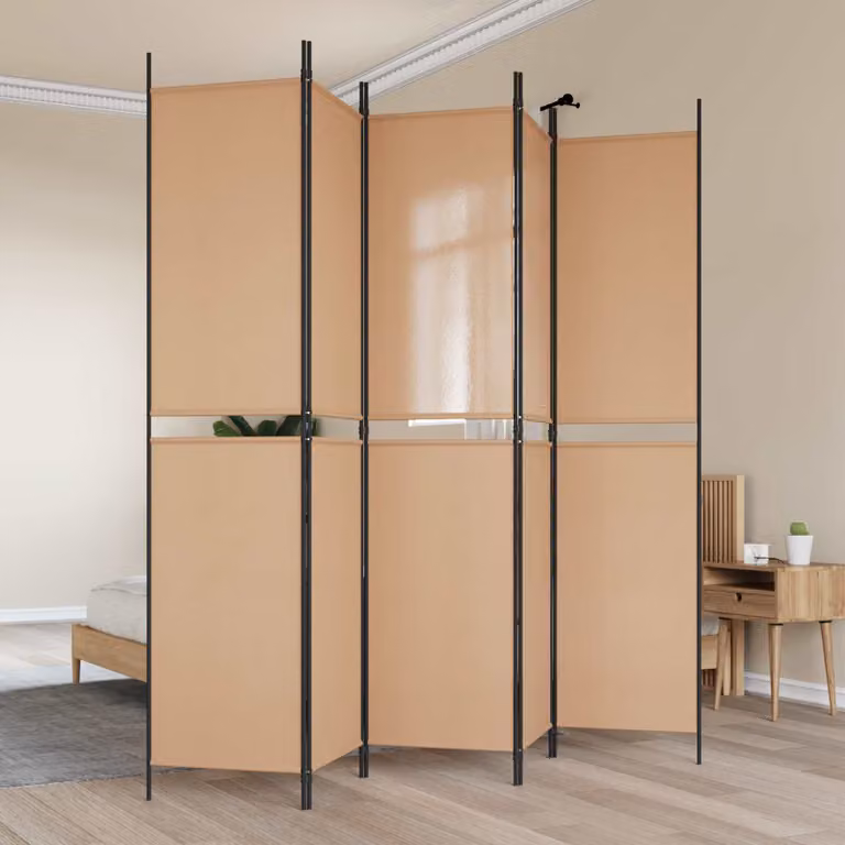 Pannello Separatore a 5 Pannelli vidaXL in Tessuto Beige L 250 cm x H 220 cm