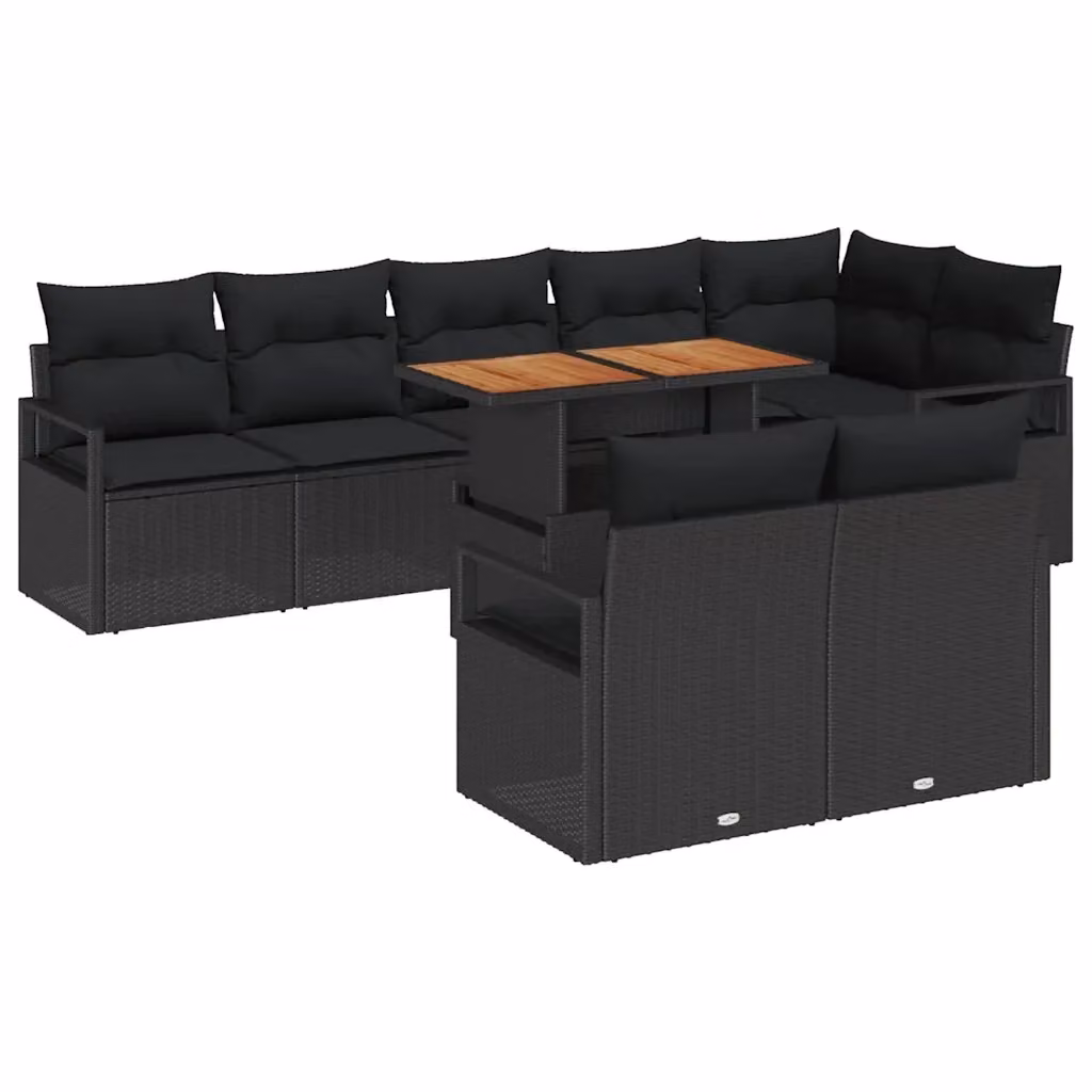 vidaXL Set Divano da Giardino a L con 9 Pezzi, 8 Posti, Nero e Marrone – 2