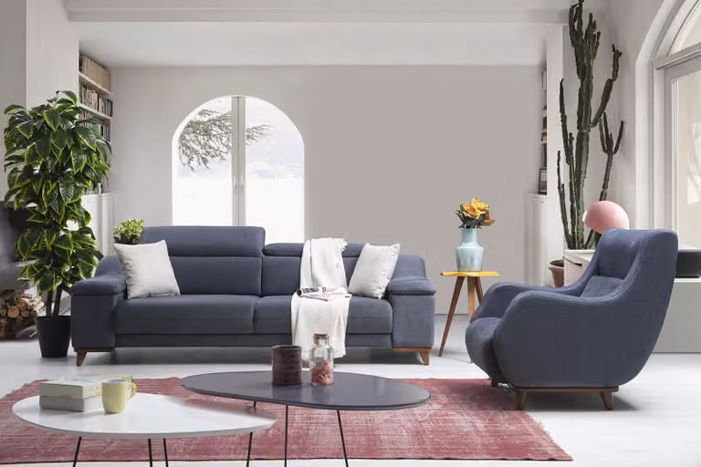 Wohnzimmer Komplett 2 tlg Dreisitzer Sofa Modern Sessel Textil Möbel Couch