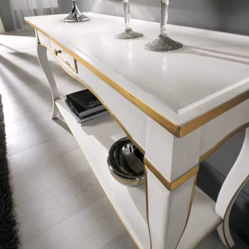 Consolle Shabby Chic in Legno con 1 Cassetto Bianco e Oro Mobili 2G L: 135 cm, P: 47 cm, H: 80 cm – 4