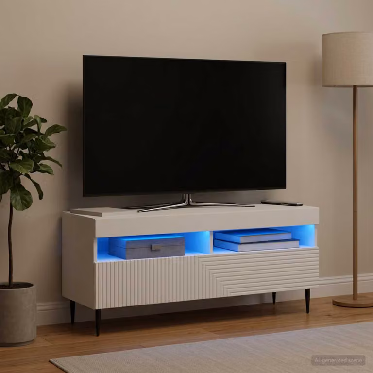 Mobile TV LED vidaXL HAARLEM Bianco con illuminazione integrata L/P/H: 100 x 35 x 43 cm