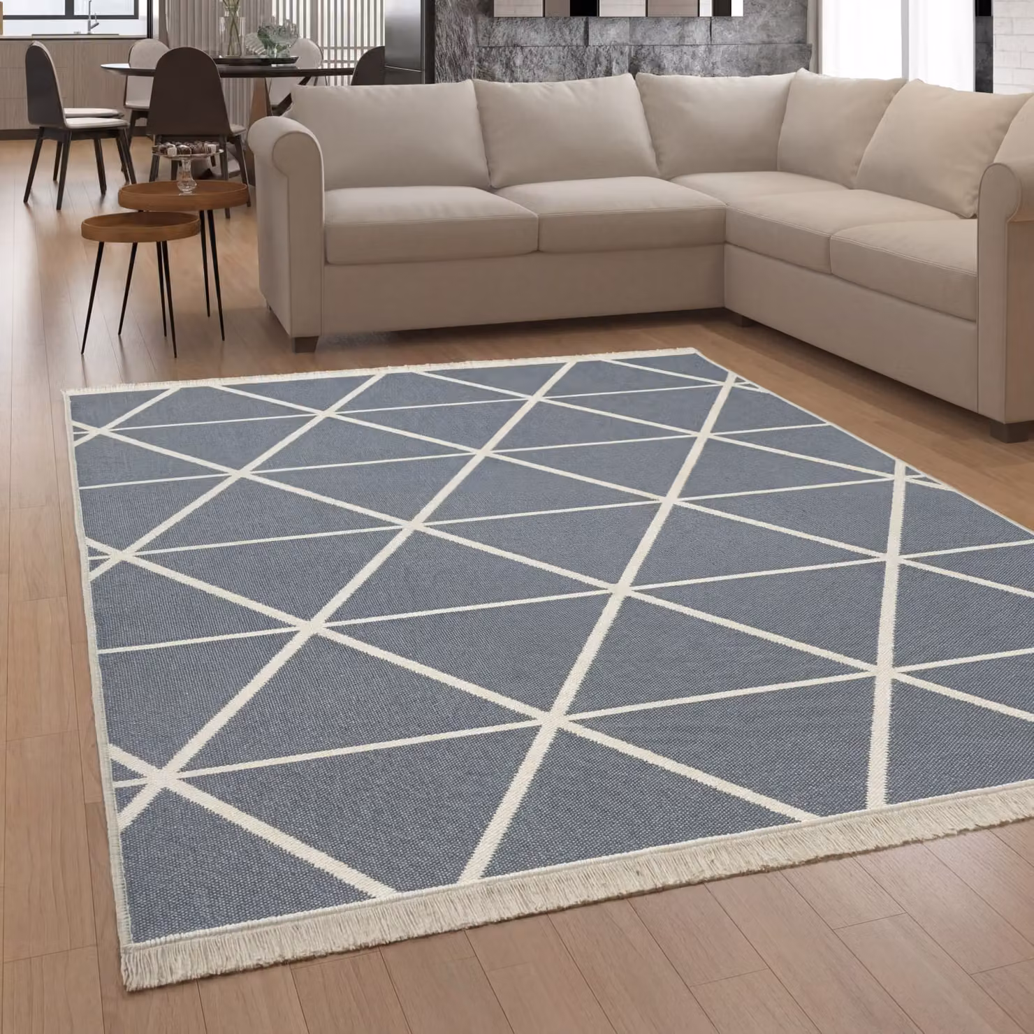 Tappeto Skyla reversibile in cotone grigio e giallo con motivo geometrico scandinavo L: 160 cm, P: 220 cm – 2