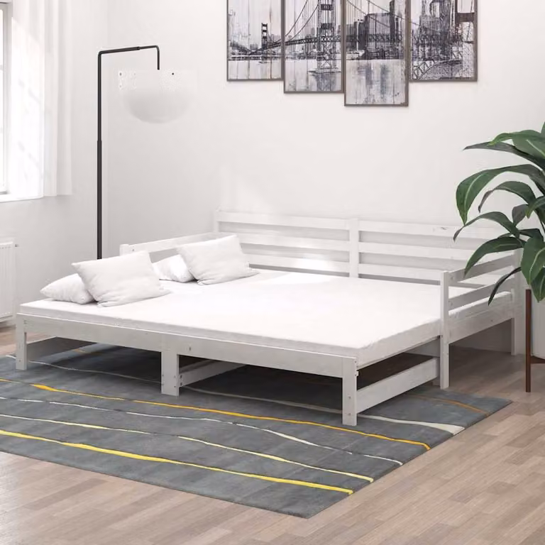 vidaXL Dormeuse Estraibile in Legno di Pino Massello Bianca L/P/H: 203 x 90 x 56 cm