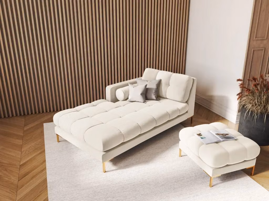 Chaise longue sinistra Bali di Cosmopolitan Design in velluto beige chiaro, L/P/H: 164 x 102 x 75 cm – 2