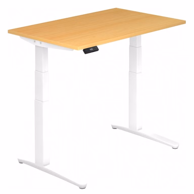 Scrivania Hammerbacher regolabile in altezza elettricamente, 120x80 cm, faggio/bianco