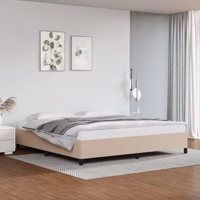 Giroletto vidaXL in similpelle beige con struttura imbottita e doghe in legno 200x200 cm