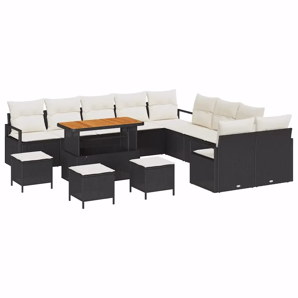 Set Divano da Giardino vidaXL a forma a U in Polyrattan Nero con Cuscini e Tavolino da Esterno – 2
