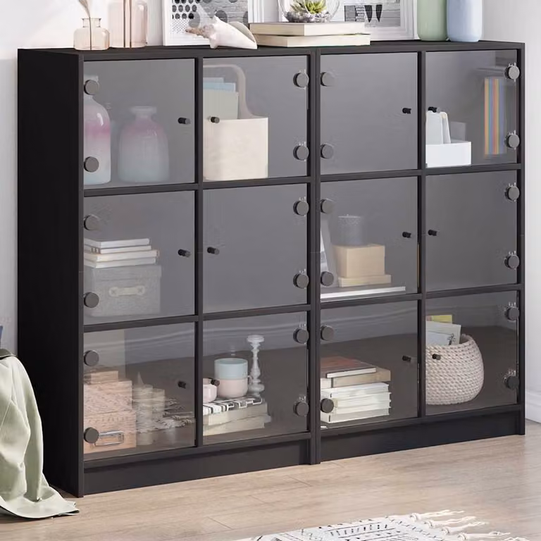 vidaXL Libreria Moderna con Ante in Vetro Nera L: 136 cm, P: 37 cm, H: 109 cm