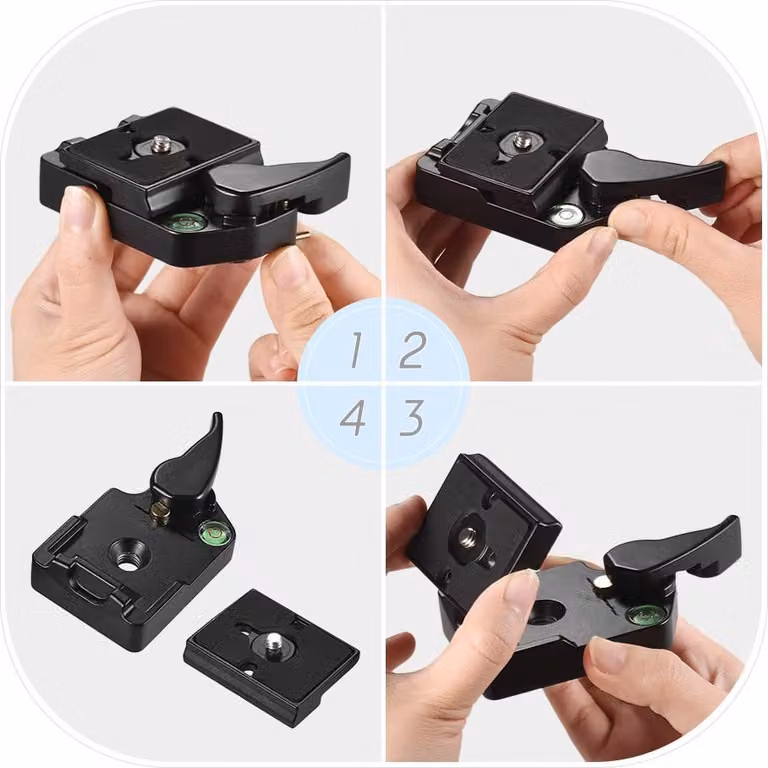 Adattatore di fissaggio della piastra a sgancio rapido con vite QR da 1/4 di pollice e livella a bolla da 3/8 per fotocamere DSLR con treppiede