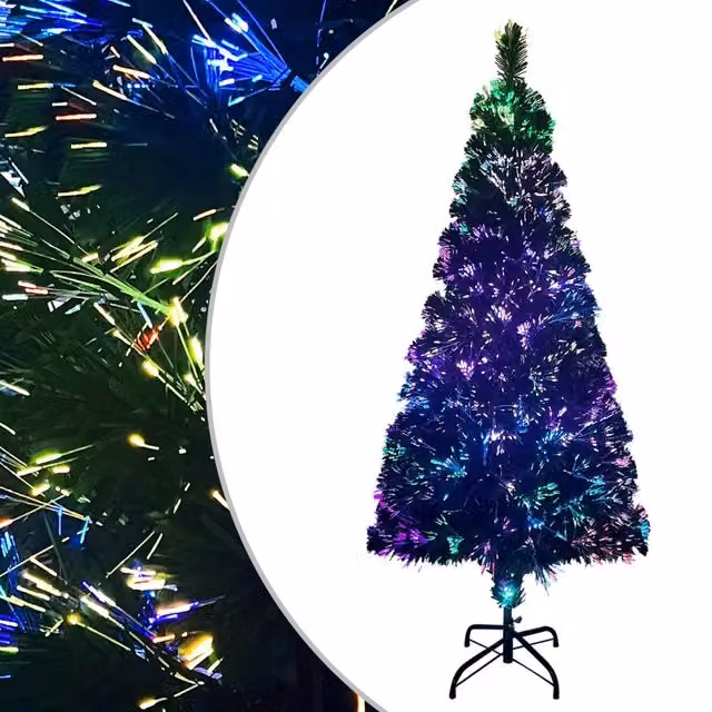 Albero di Natale in Fibra Ottica con Luci LED RGB e Supporto in Metallo Verde, Altezza: 240 cm – 1