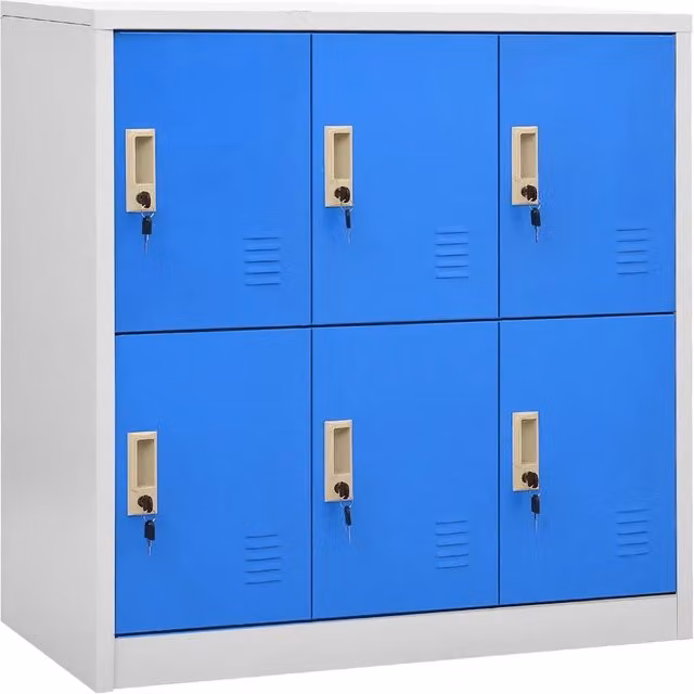 Set di 5 armadietti con serratura vidaXL in metallo, colore grigio e blu, L/P/H: 90 x 45 x 92,5 cm