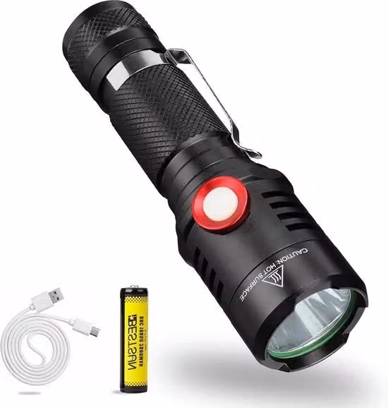 Lampada LED portatile da 2000 lumen nera con funzione dimmerabile, ricarica USB e protezione IP65 per campeggio ed emergenza