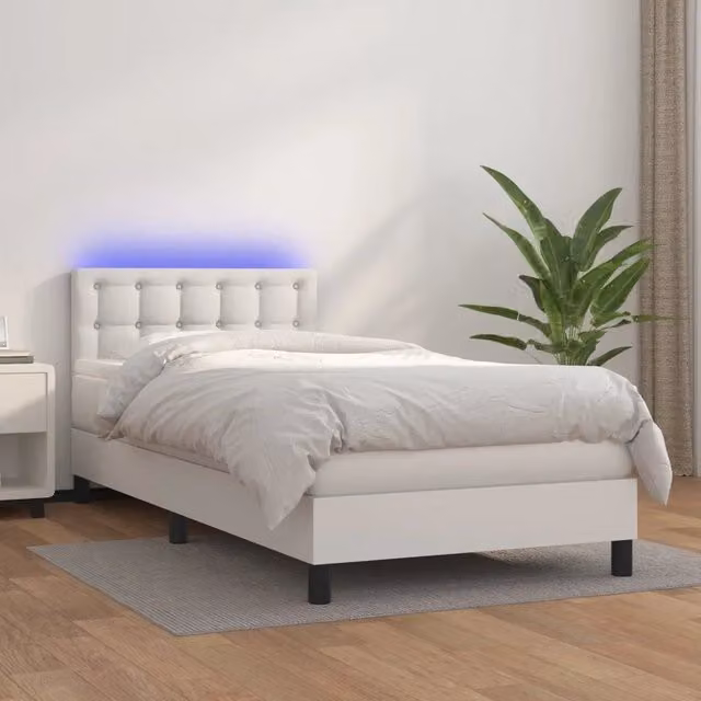 Giroletto Molle con Materasso e LED-Struttura Letto Bianco 80x200 cm Similpelle 811800