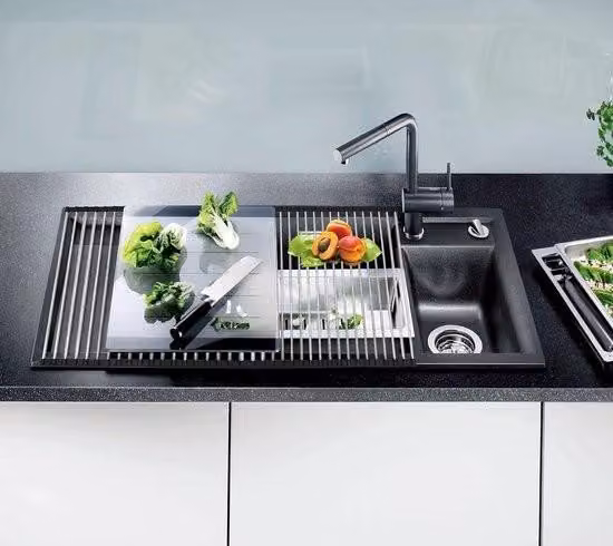 Scolapiatti sopra il lavello, scolapiatti avvolgibile per piani cucina, accessori per lavello, utensili da cucina per case nuove (20 tubi 47 x 40 cm)